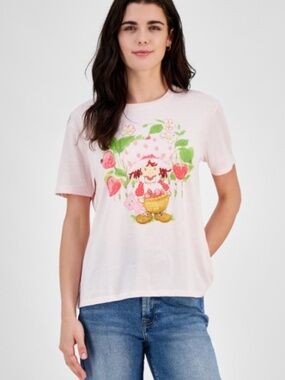 Love Tribe Juniors' Strawberry Shortcake Crewneck Tee - Light Pink SIZE L NWT